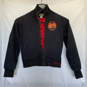 Vintage Black Bomber Jacket with Red Accents